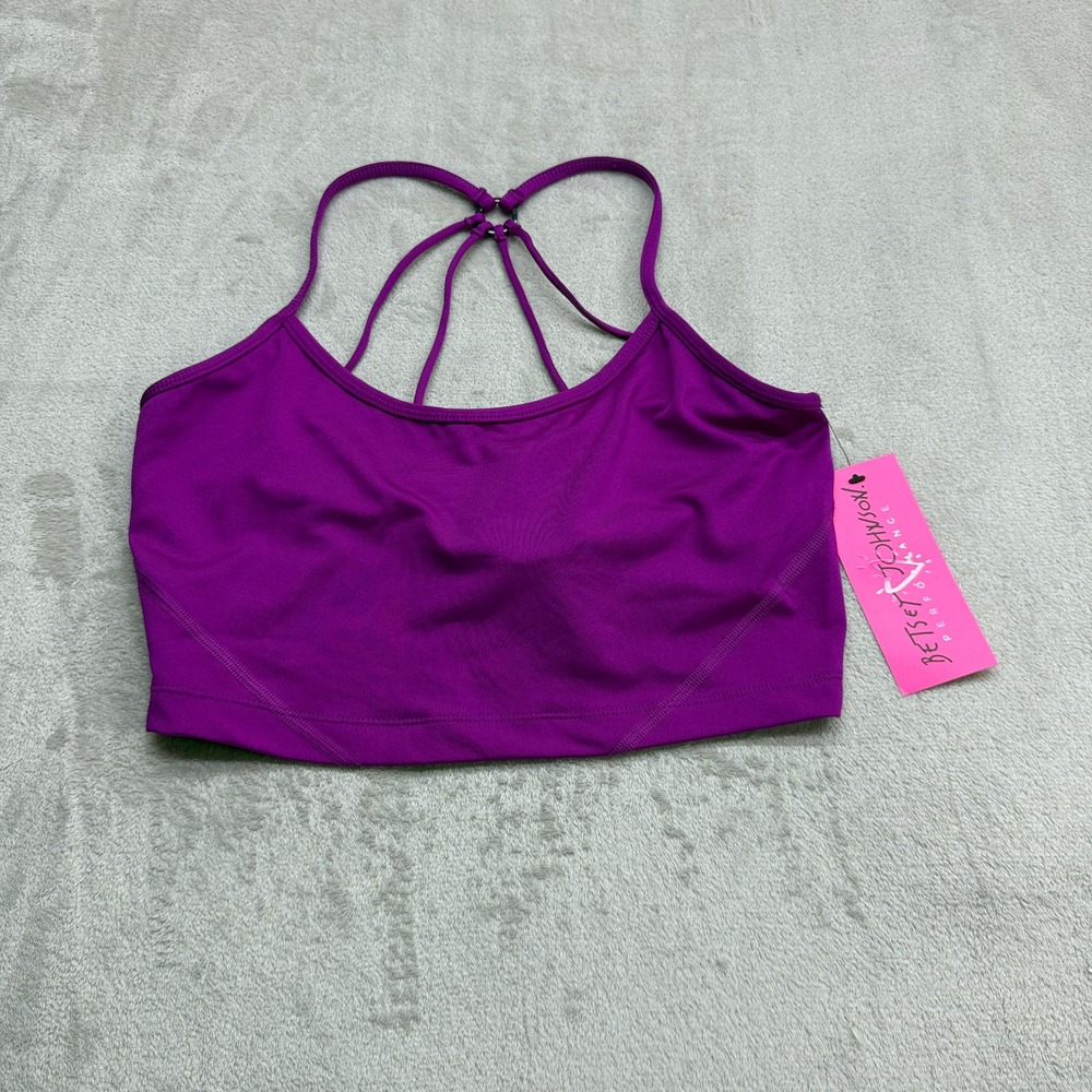 Betsey Johnson Sports Bra Women Medium Purple Strappy Racerback Yoga Gym Workout
